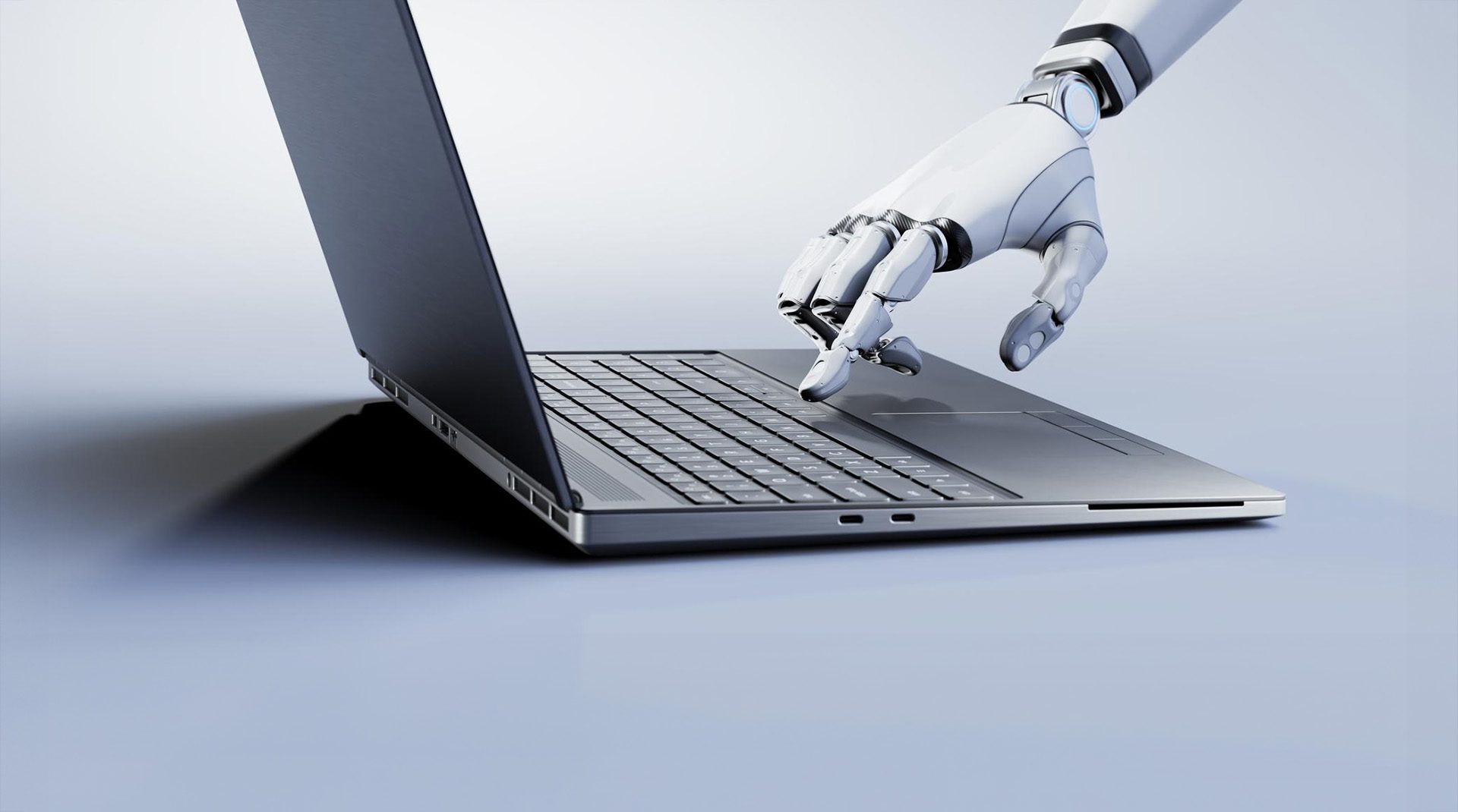AI Tools in Regulated Environments robot hand typing on laptop
