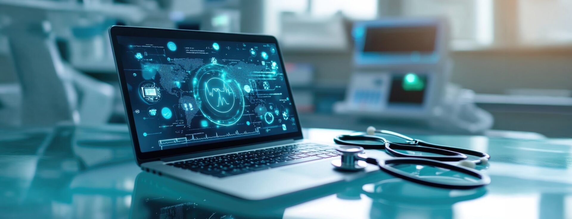 med randsom computer open with stethoscope